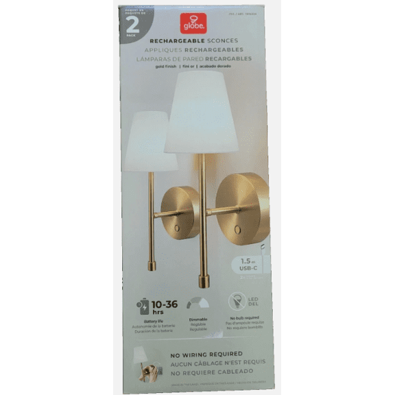 Globe Electric Wireless Rechargeable LED Integrated Wall Sconce 2pack GOLD.