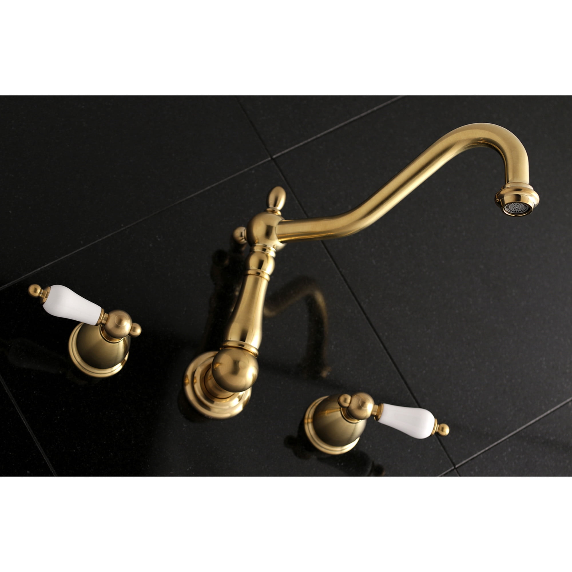 Kingston Brass KS1027PL Heritage Two-Handle Wall Mount Roman Tub Faucet, Brushed Brass