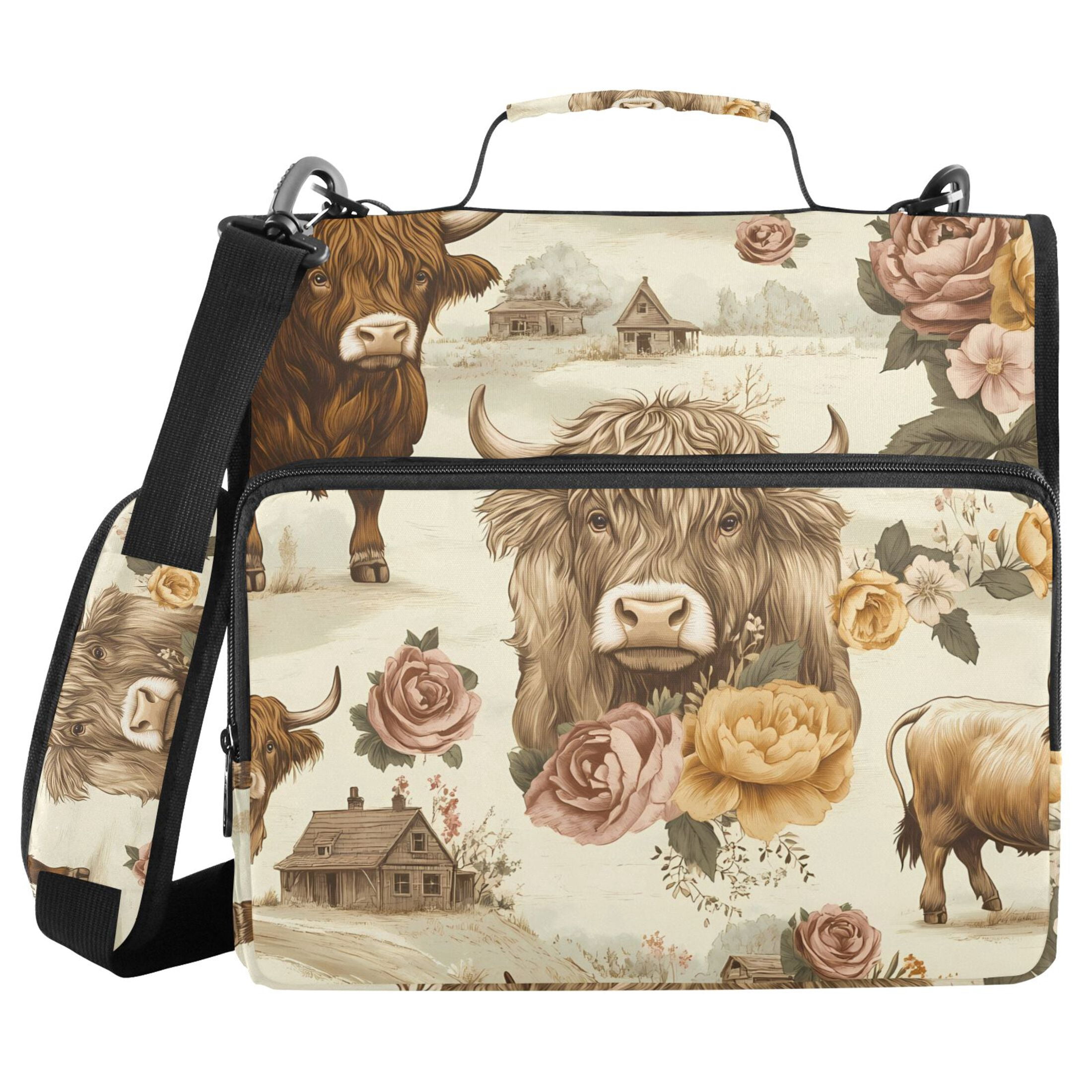 ALAZA Zipper Binder Highland Cattle Flower-w1 3 Ring Trapper Keeper File Folder Organizer Bag