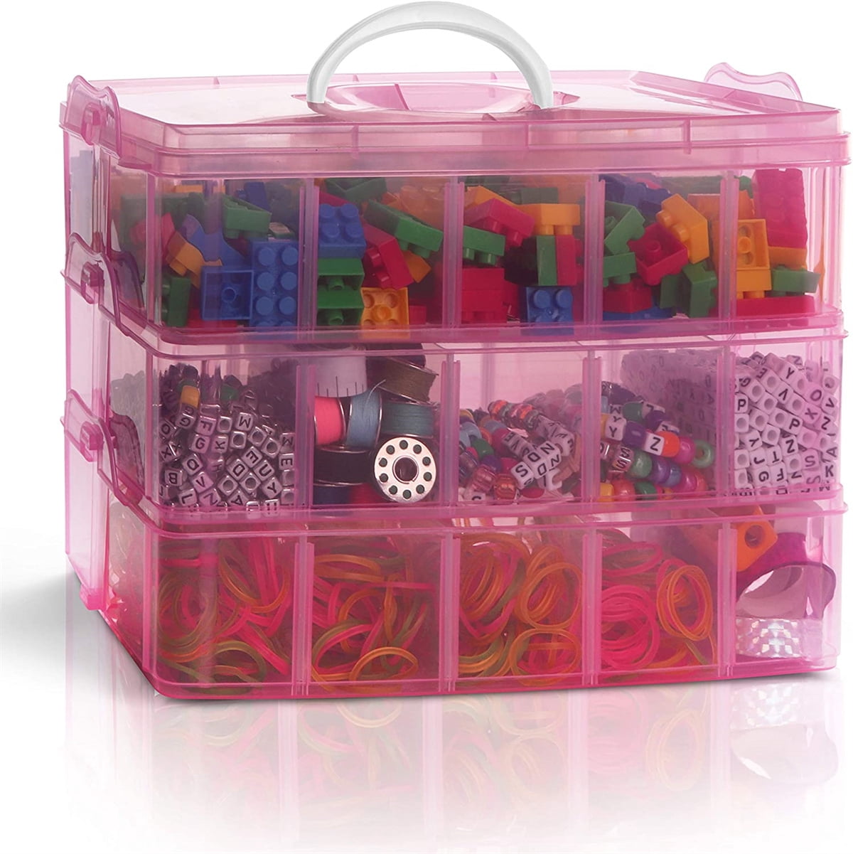 Casewin 3-Layer Things & Crafts Storage Box with 30 Adjustable Compartments for Organizing Tape, Embroidery Accessories, Threads Bobbins, Kids Toy, Beauty Supplies, Nail Polish, Jewelry - Large