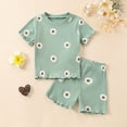 thumbnail image 2 of Baby Girl Clothes Toddler Baby Girls Clothes Outfits 2 Piece Daisy Ruffle Short Sleeve T-Shirts Tops Floral Shorts Clothes Set, 2 of 8