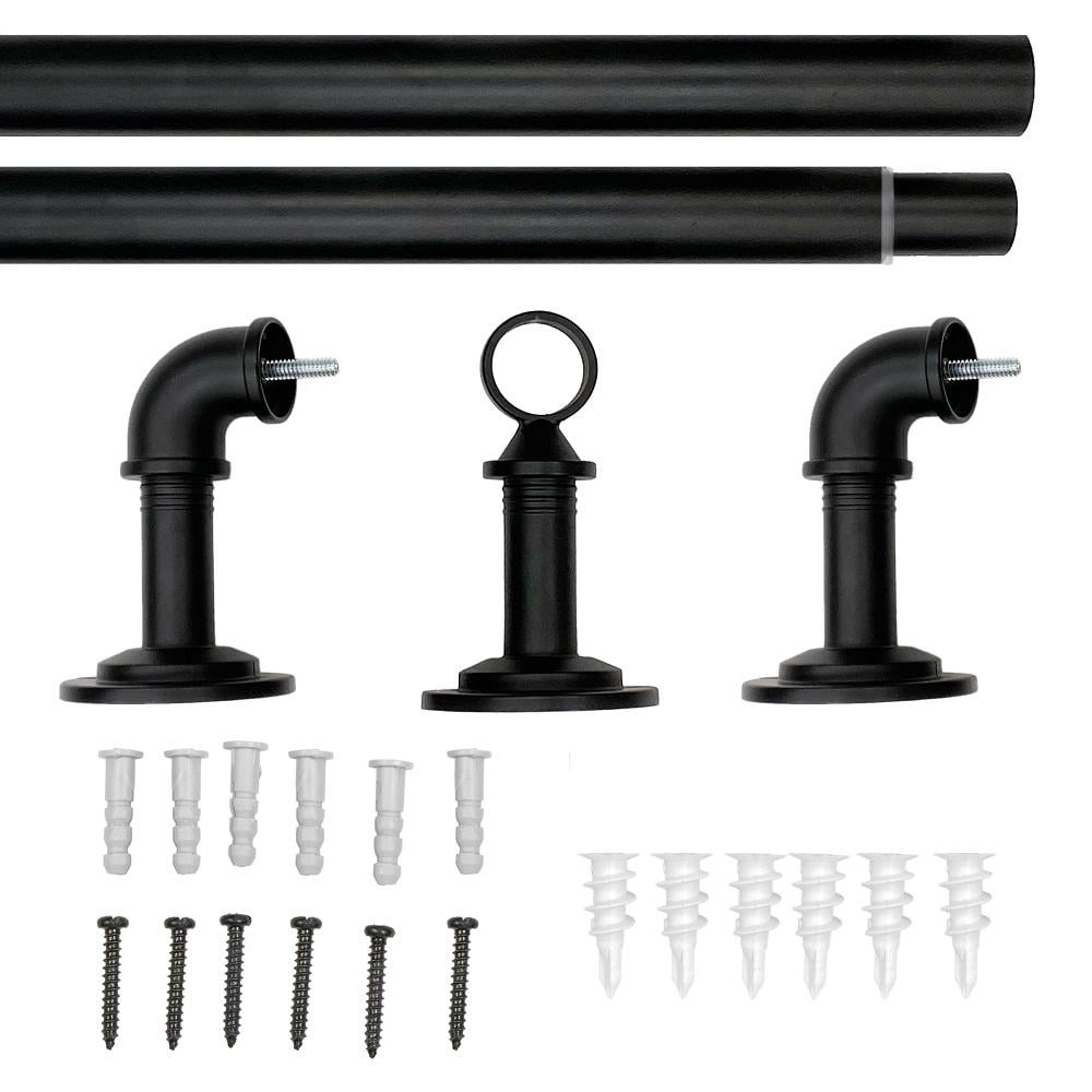 Lumi 1" Matte Black Wraparound Single Curtain Rod, 72-144"