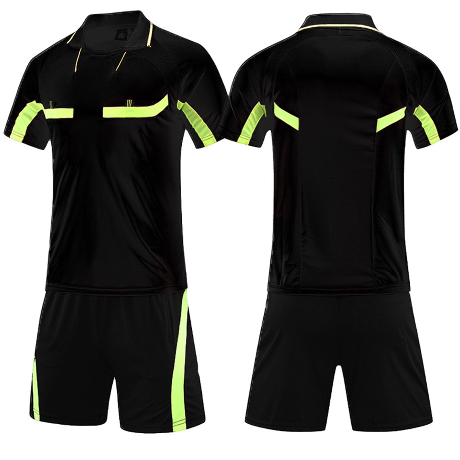 Loodgao Men's Football Referee Uniform Soccer Jersey Outfit Tracksuit Short Sleeve T-shirts with Black 3XL