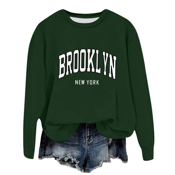 Gaexia Crewneck Sweatshirts Women Fall Long Sleeve Crew Neck Lightweight Sweatshirt Casual Printed Pullover Soft Comfortable Loose Fit Tops for Women,Dark Green,M