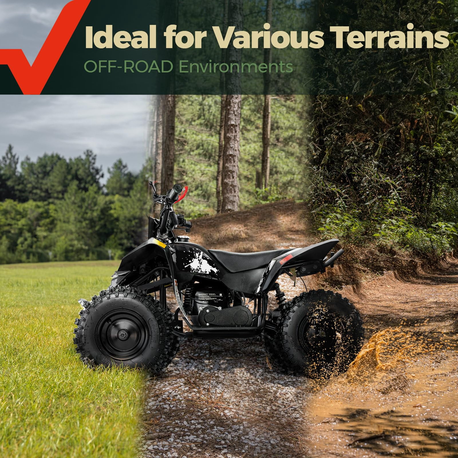 FRP 40cc Gas Powered Off-Road Bike, 4-Stroke Engine, Up to 15 MPH, Ages 13+, Adjustable Speed Control, Front & Rear Disc Brakes, Pull Start