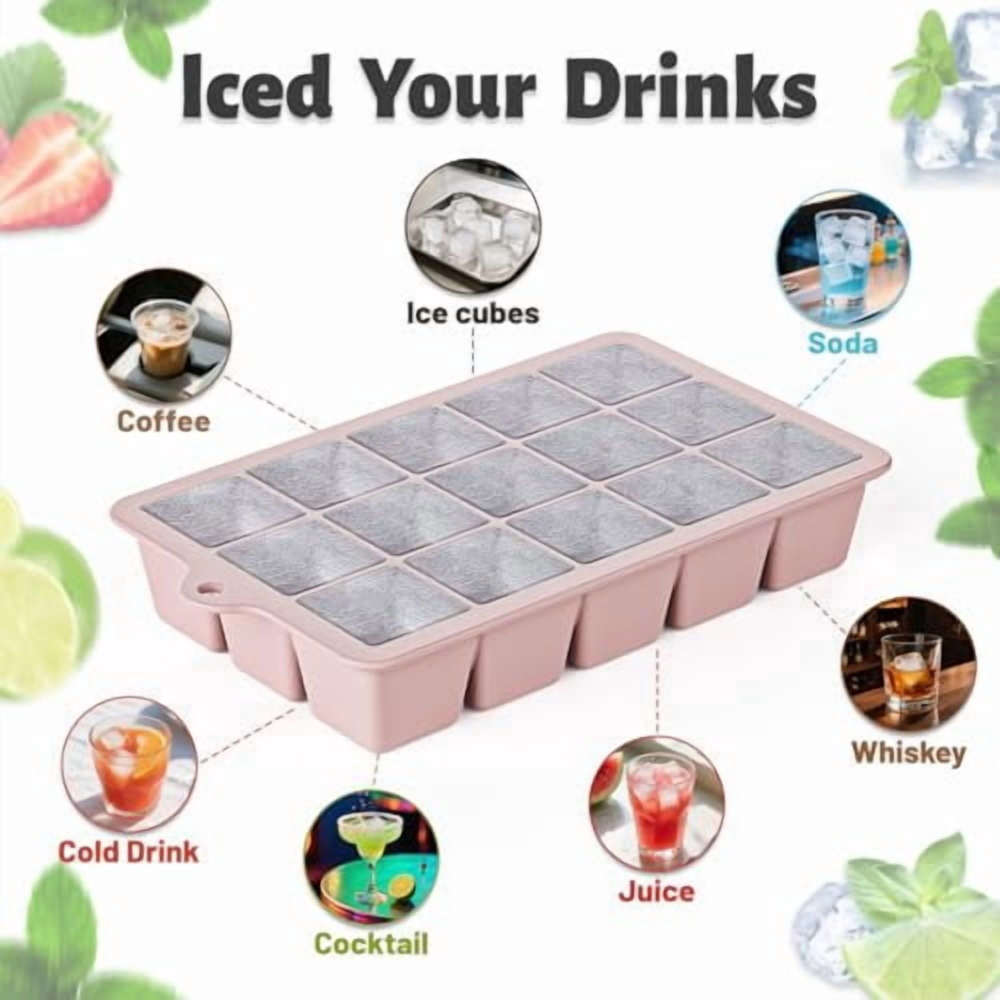 Silicone Ice Cube Tray 3 Pack with Lids, Easy Release Ice Cube Molds for Freezer, Stackable Cube Molds for Cocktail, Whiskey, and Party Drinks, Blue Pink Green