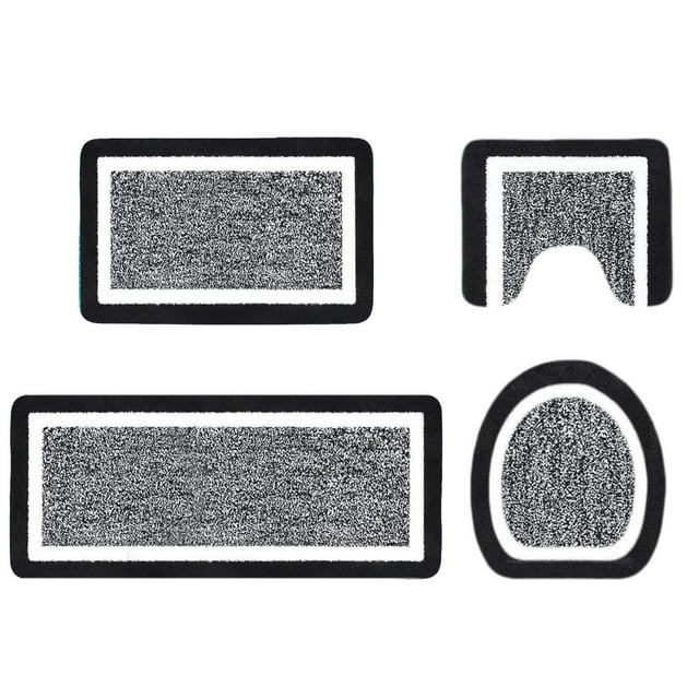 yulier 4 Piece Bathroom Rug Set, Soft Microfiber Toilet Bath Mat Set - Includes Bath Rug, Bath Mat, U-Shaped Contour Toilet Rug, Toilet Lid Cover - Non Slip Machine Washable (Black)