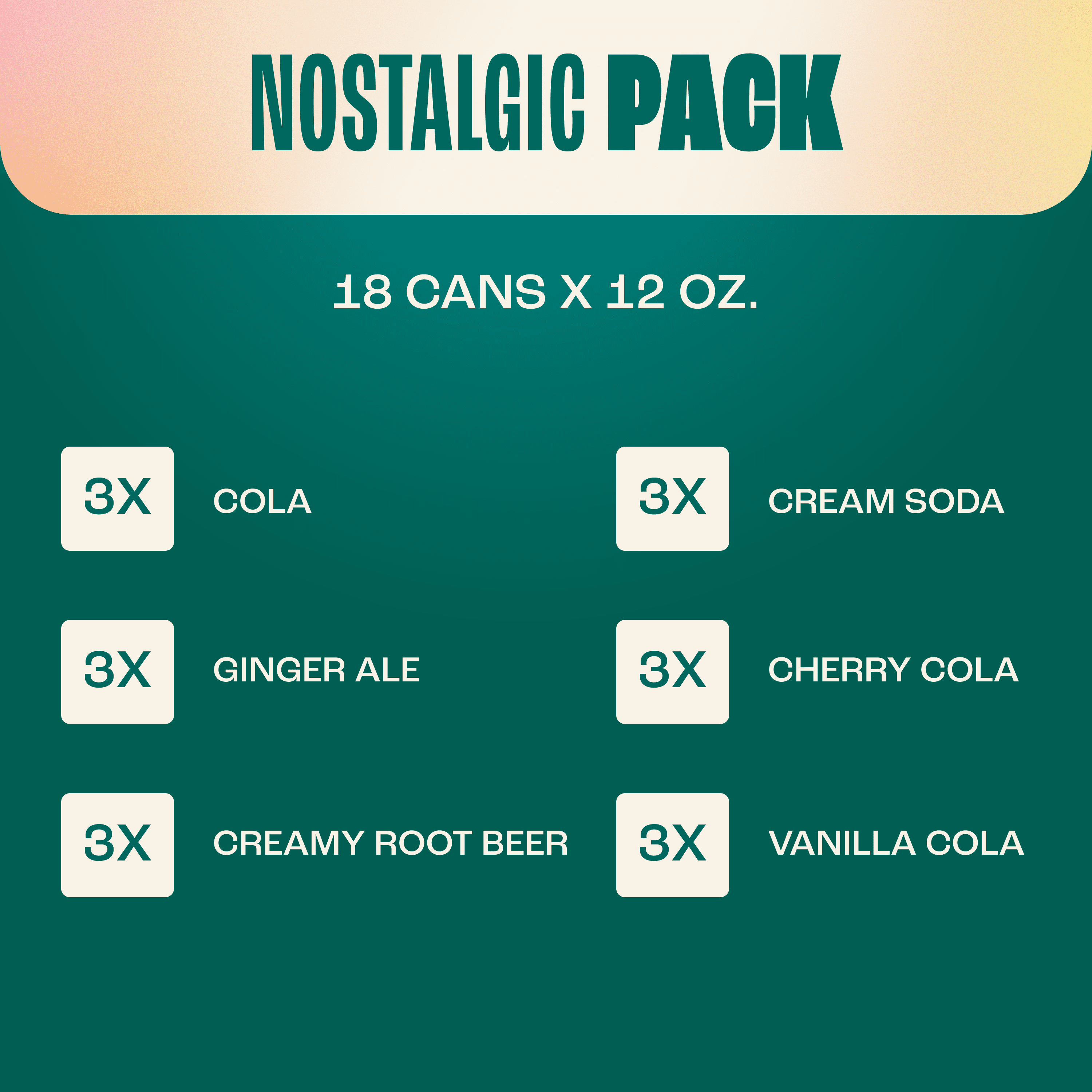 Zevia Nostalgic Variety 18 Pack:Cola,Ginger Ale,Cream Soda,Creamy Root Beer,Cherry Cola,Vanilla Cola