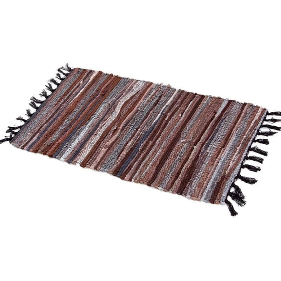 20" x 31" Coffee Striped Rag Rug, Machine Washable Reversible Hand‑Woven Cotton Area Floor Rug for Bedroom, Living Room, Kitchen & Laundry Room