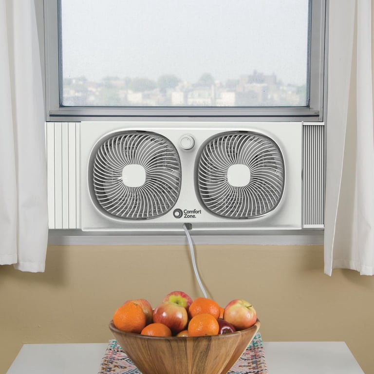Comfort Zone, Twin Window Fan, 9 inch, 2 speeds, rotating heads