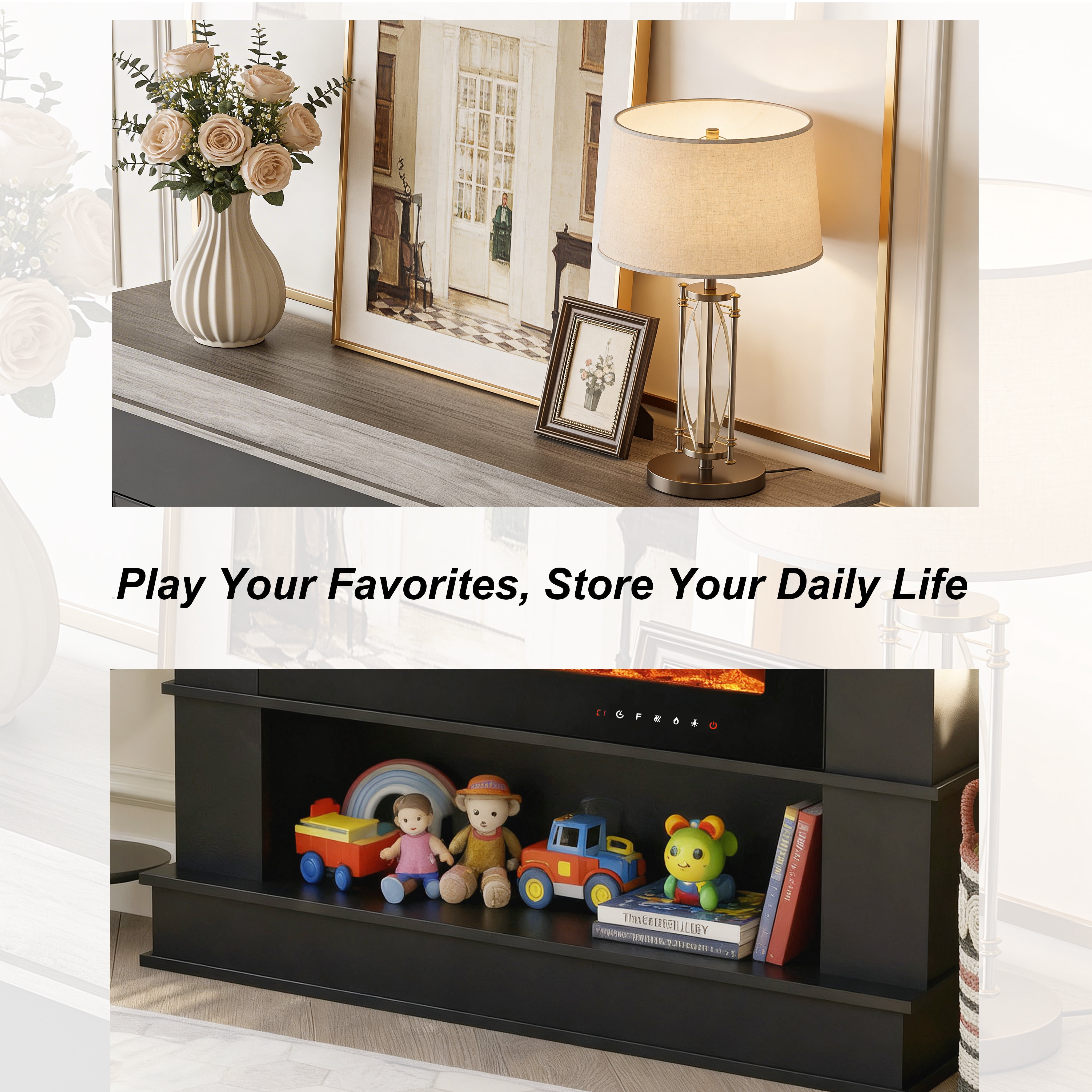 Maxhonor Black 30" Electric Fireplace with Mantel, 3D Dynamic Flame, 750W/1500W Dual Heating, Whisper-Quiet, Open Storage, Touch & Remote Control