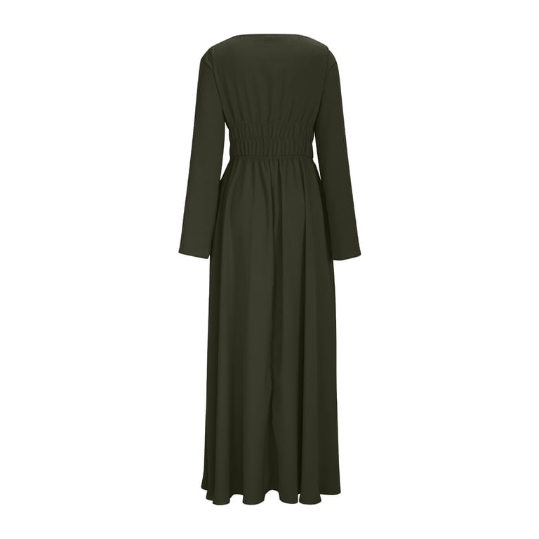Hinvhai Women's Long Sleeve Crew Neck Bridesmaid Dresses Plus Size formal Evening Gowns Green XXL(XXL)