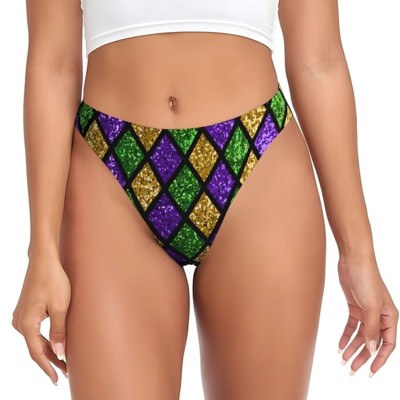 Thongs for Women - Mardi Gras Shiny Green Purple No Show Seamless Womens Thongs Underwear, Breathable G String Thongs for Women, Ladies Stretch Low Rise Thong Bikini Panties Briefs