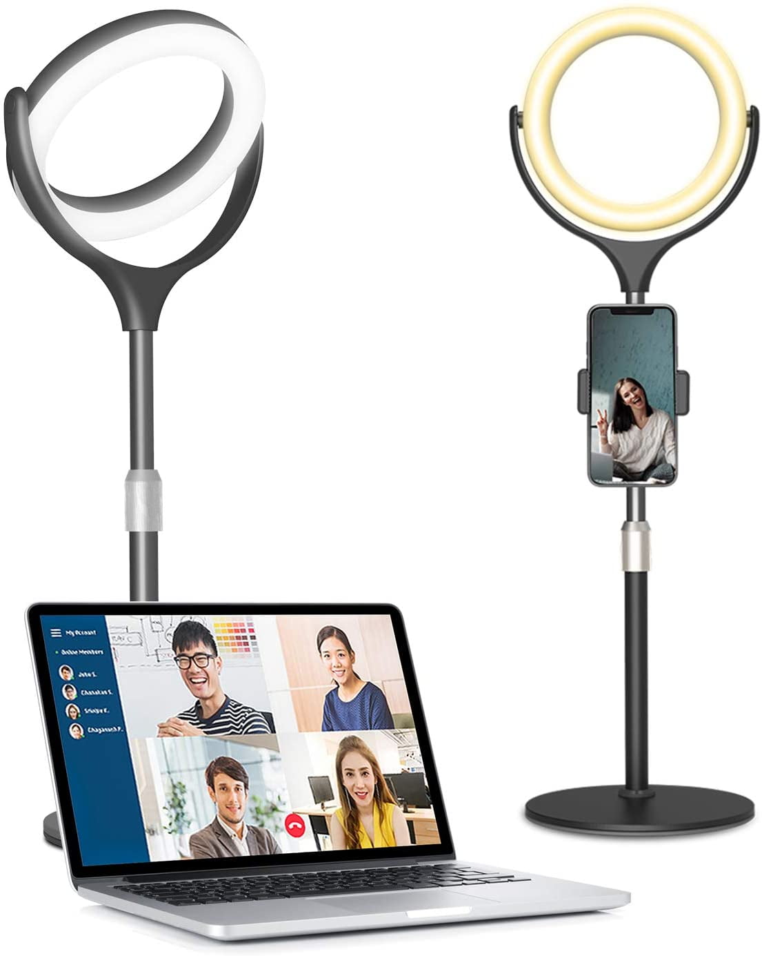 Round Shape Video Conference Lighting Kit,Zoom Lighting for Computer,Webcam Light for Laptop with Stand Tripod and Clamp Mount,Never Fall Off 