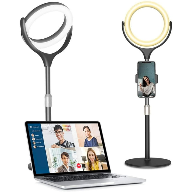 Video Conference Lighting, 8" Desktop Ring Light with Stand Laptop Computer Zoom Meeting Lighting, Webcam Light 3 Modes&10 Level Dimmable for iPhone/Camera/Photo Lighting/Office Video Call
