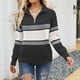 thumbnail image 4 of Gibobby Sueter para mujer invierno punto Suéter de manga larga con media cremallera para mujer, suéter de punto con cuello de solapa a rayas de color(Negro,G), 4 of 5