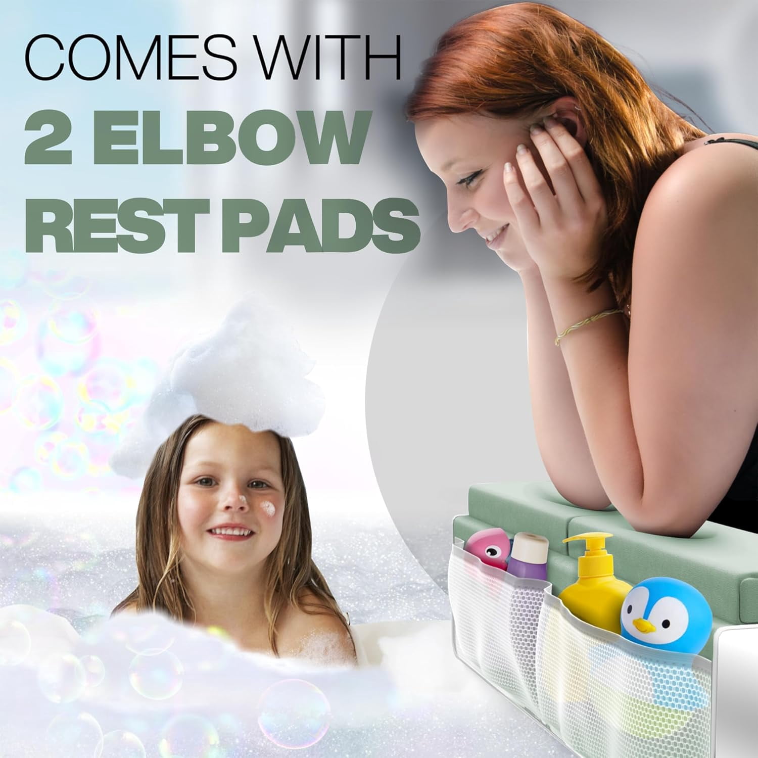 Comfortable Bath Kneeler and Elbow Kneeling  Pad for  Bathing Parents - Painless Foam Mat with Toy Organizer Pockets - Quick Drying, Foldable, Non-Slip for  and Toddler Bathing - Green