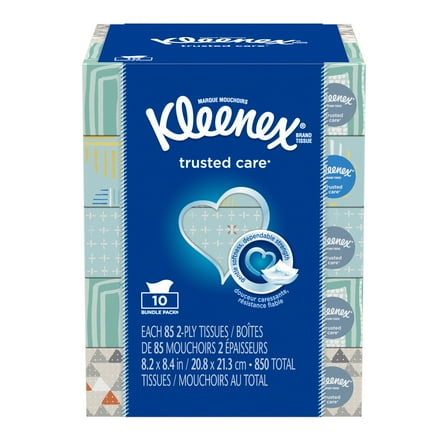 Kleenex Everyday Facial Tissues, 10 Flat Boxes (850 Total Tissues)