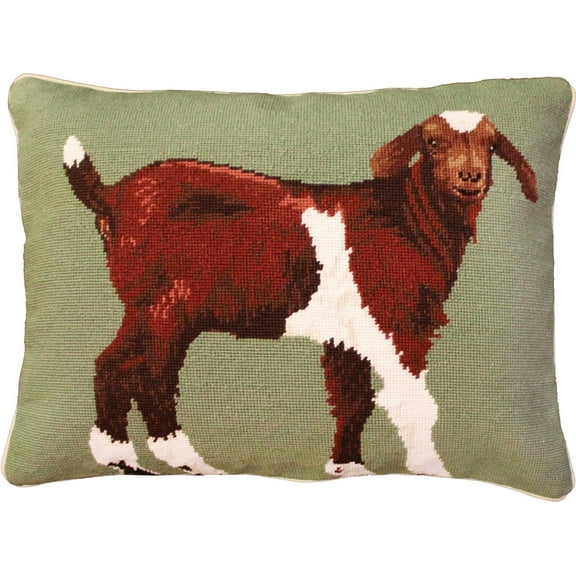 Throw Pillow Needlepoint Billy Goat Standing Right 16x20 Sage Green Wool  MH-280