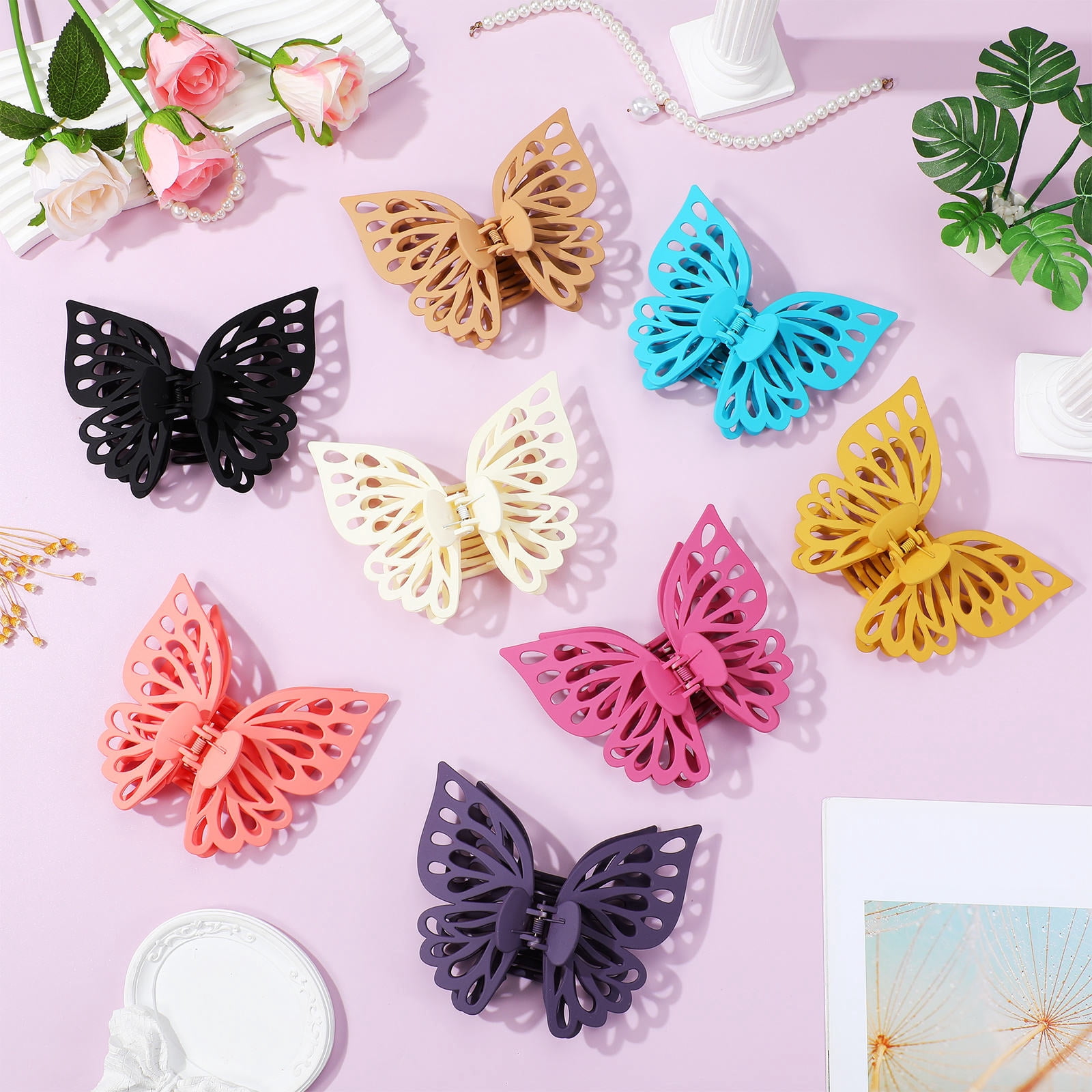 OUNONA 8Pcs Unique Assorted Color Hair Clips Large Claw Hair Clips for Everyday Wear