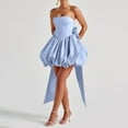 thumbnail image 2 of Stichou Strapless Bubble Homecoming Dresses with Bow 2026 Short Satin Prom Dress for Teens Mini Cocktail Dress Blue M, 2 of 6