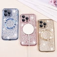 thumbnail image 5 of for Magnetic iPhone 15 Pro Max Case with Full Camera Lens Protector,Compatible with MagSafe,with Wrist Lanyard Strap,Glitter Cheetah Leopard Print Plating Phone Cover for Women Girls, Blue, 5 of 6