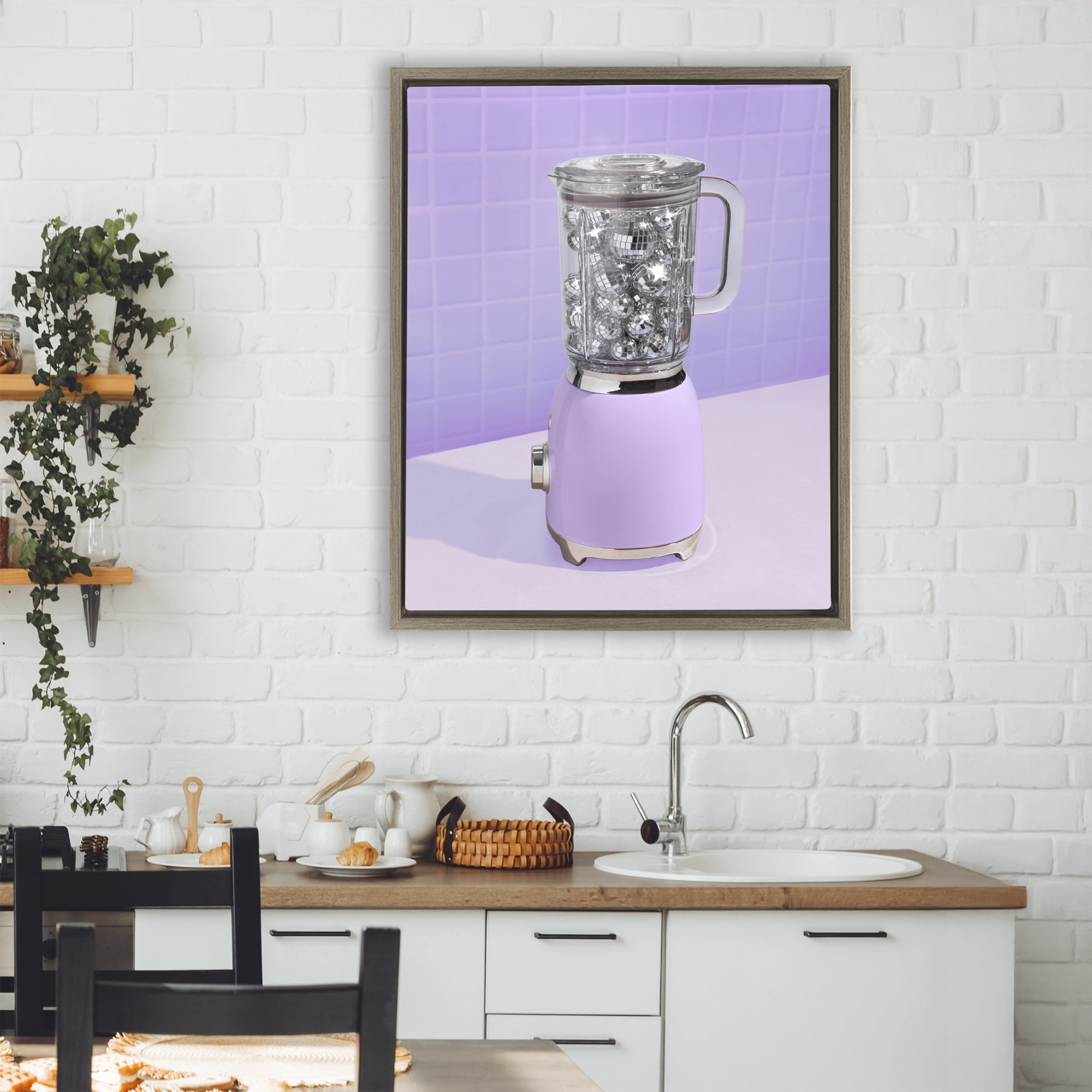 Stupell Industries Disco Drink Blender over Purple Brown Framed Floater Canvas Wall Art, design by LISH Creative