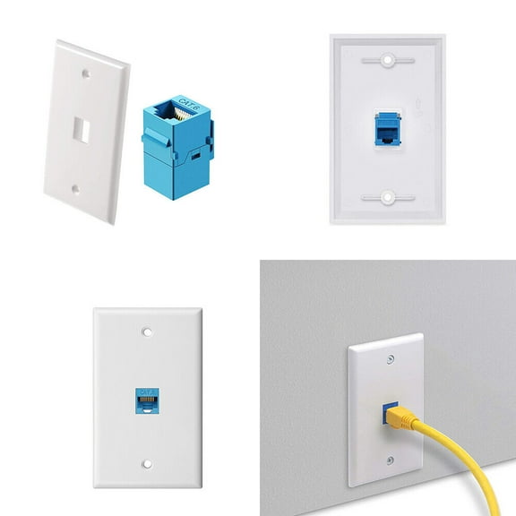 US 1-2 Pack Ethernet Wall Plate CAT6 1 Port Single Gang Keystone Coupler Network