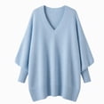 thumbnail image 5 of Fewfanhot Women's Sweaters Oversized Batwing Sweaters Long Sleeve V-Neck Knit Asymmetrical Pullover Tops, 5 of 7