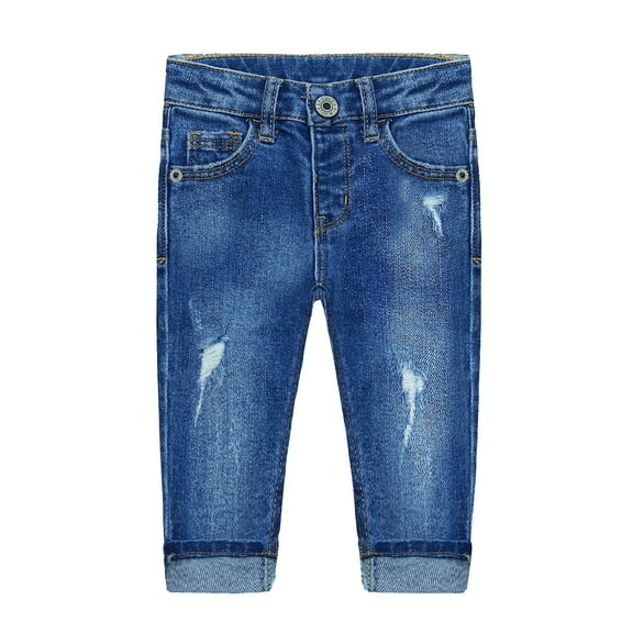 KIDSCOOL SPACE Baby Girl Boy Jeans,Little Kid Elastic Band Inside Ripped Denim Pants,Light Blue,18-24 Months
