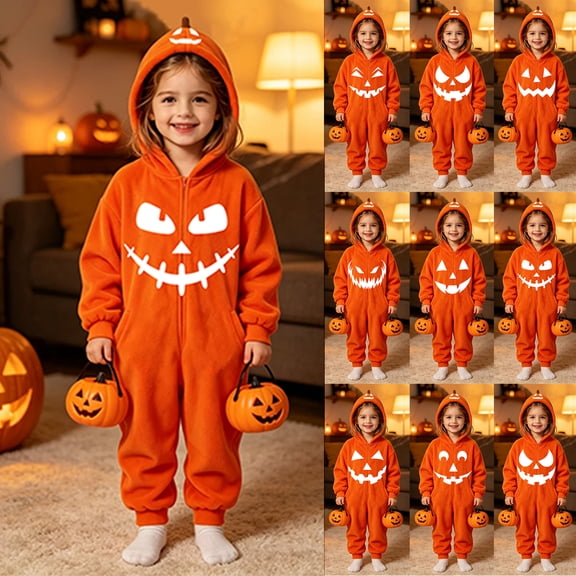 Halloween Onesie Pajamas Pumpkin Ghost Halloween Costume Pajamas Hooded Jumpsuit Sleepwear One Piece Union Suit Outfit Soft Cozy Lounge Wear for Holiday Party(ghost faceB)