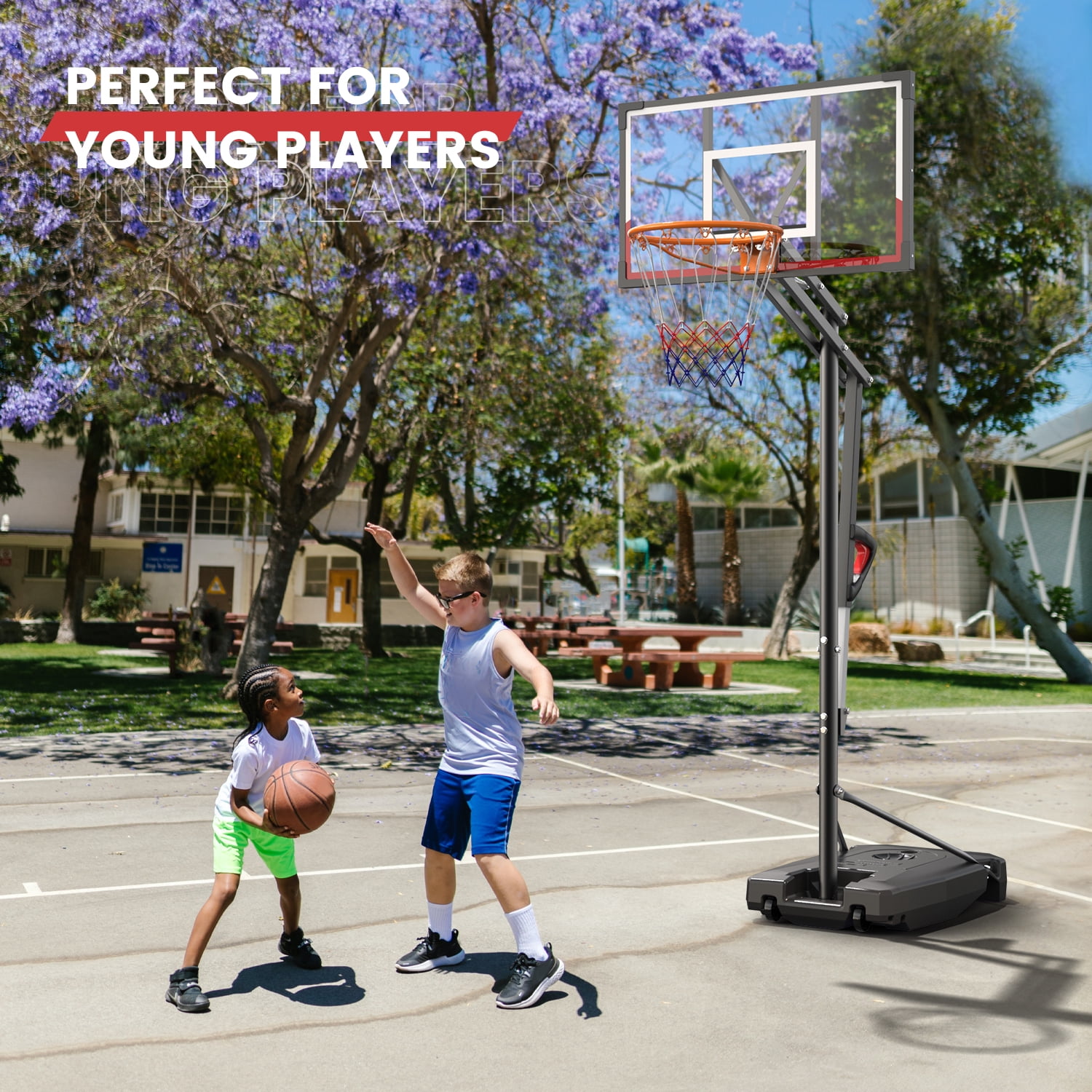 NEDYO Portable Basketball Hoop Goal System Outdoor Court 8.5ft Adjustable, HDPE Backboard Material