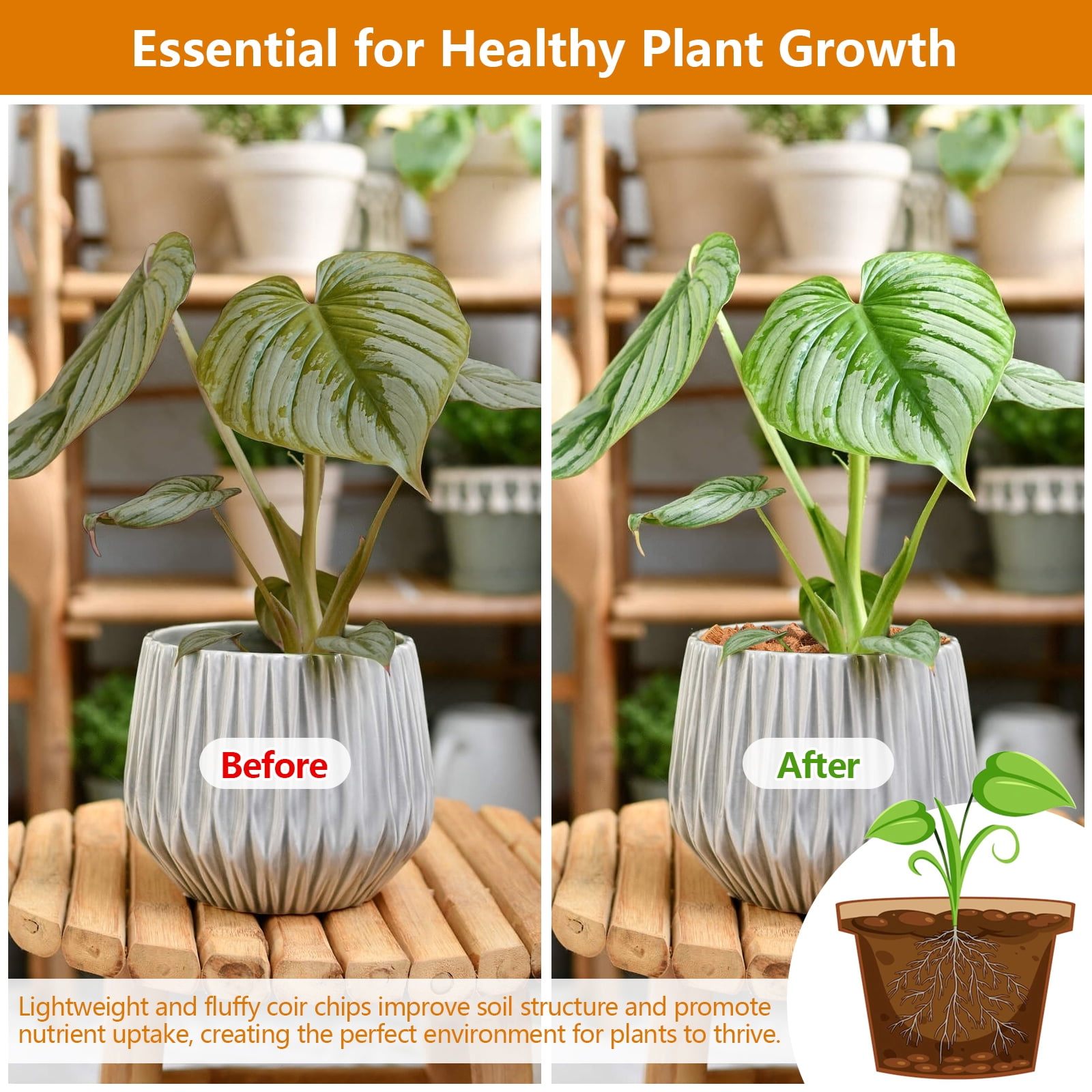 10 pack Coco Husk Chips- 100% Organic Coconut Coir Chips Brick Potting Soil Mix with Low EC & PH Balance, Compressed Coconut Substrate Coco Chips Mulch Medium for Garden, Flowers, Plants