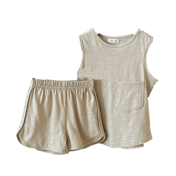 WOYY Toddler Boys Summer Outfits Breathable Cotton Solid Tank Top Shorts Set, Sizes 2-9