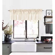 1 piece S18 luxury straight sheer faux silk window curtain valance for kitchen bathroom decor with rod pocket on top beige color 55" wide X 18" long