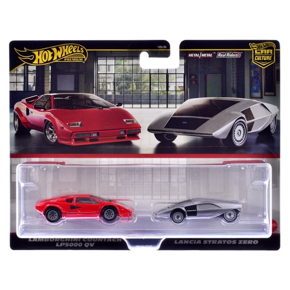 Lamborghini Countach LP5000 QV Red and Lancia Stratos Zero Gray Metallic "Car Culture" Set  Diecast Model Cars by Hot Wheels