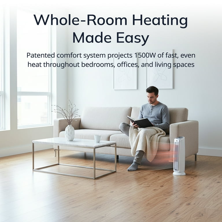 Lasko 1500W Oscillating Ceramic Space Heater with Timer, White