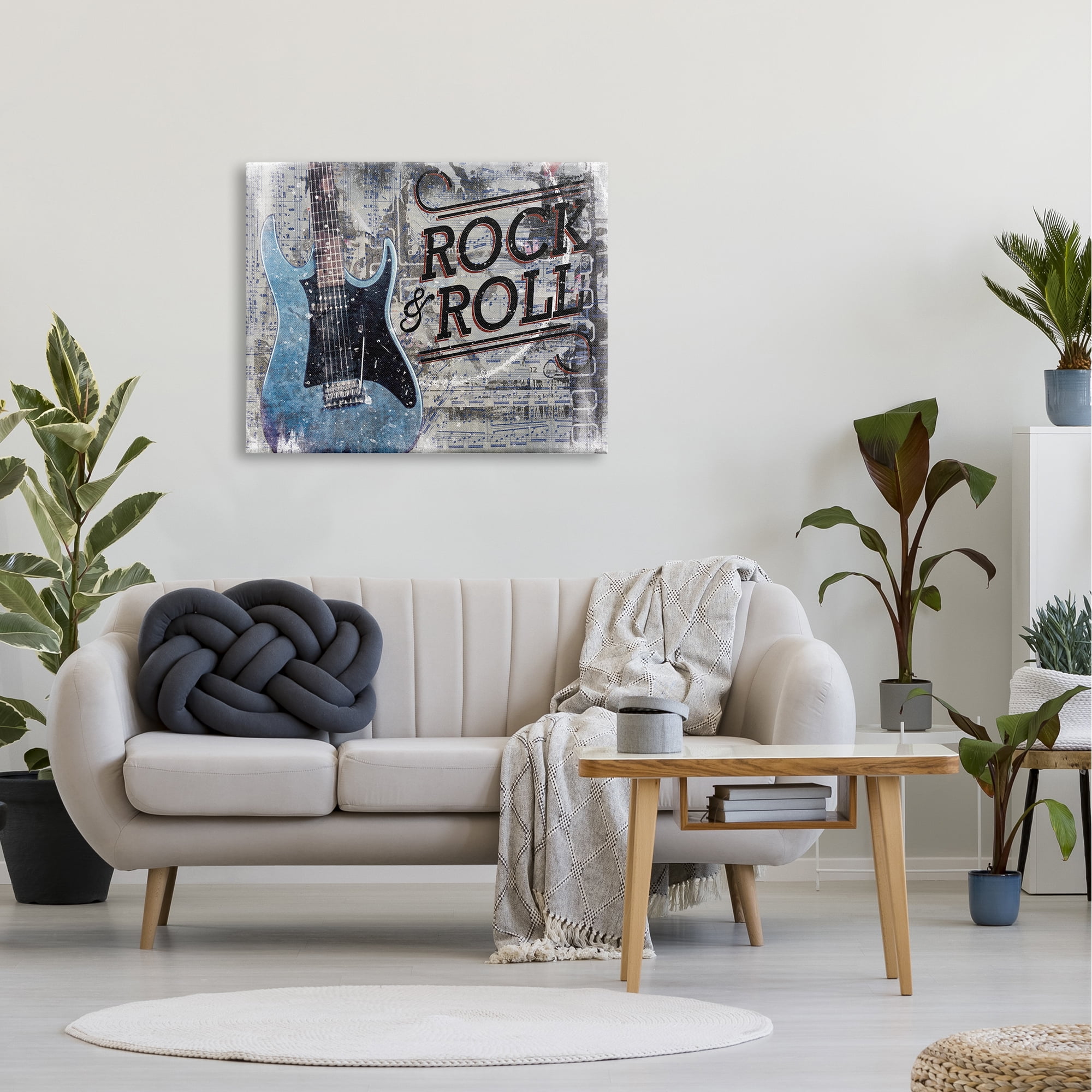 Stupell Industries Rock & Roll Electric Guitar Musical Score Grunge Background,40 x 30, Design by Cloverfield & Co.
