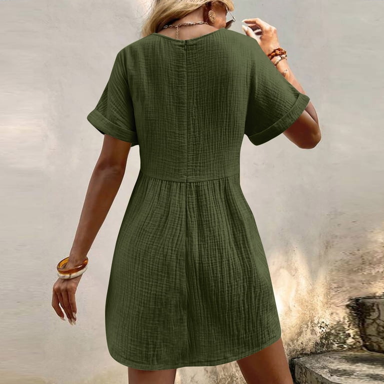 Fartey Summer Dresses for Women Casual V Neck Knee Length Sundresses Loose Fit Short Sleeve Dresses Flowy Vacation Dress with Pockets Army Green M, Fartey Summer Dresses for Women Casual V Neck Knee Length Sundresses Loose Fit Short Sleeve Dresses Flowy Vacation Dress with Pockets Army Green M,