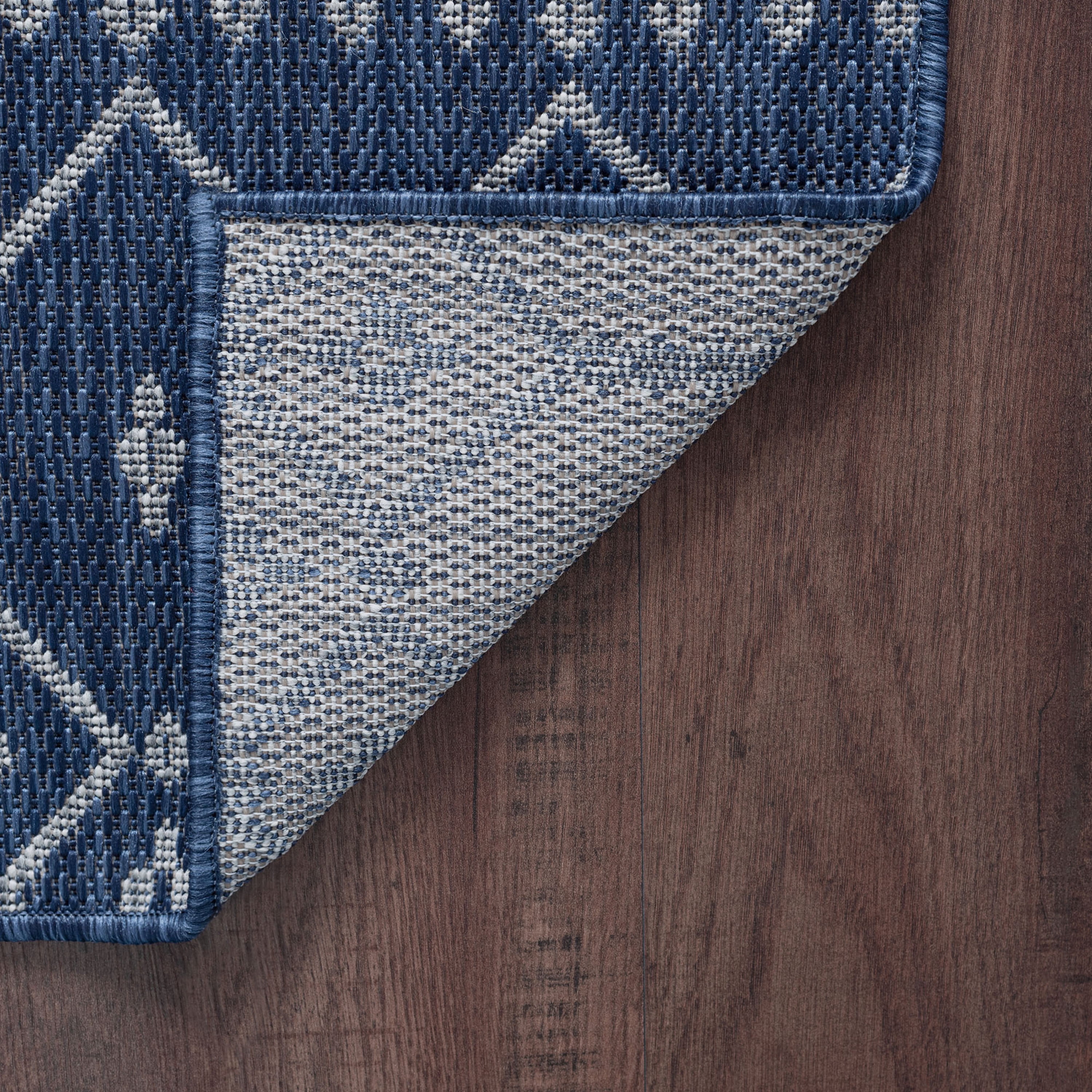 Veranda Contemporary 2' x 7' Navy and Light Gray Polypropylene Outdoor Area Rug