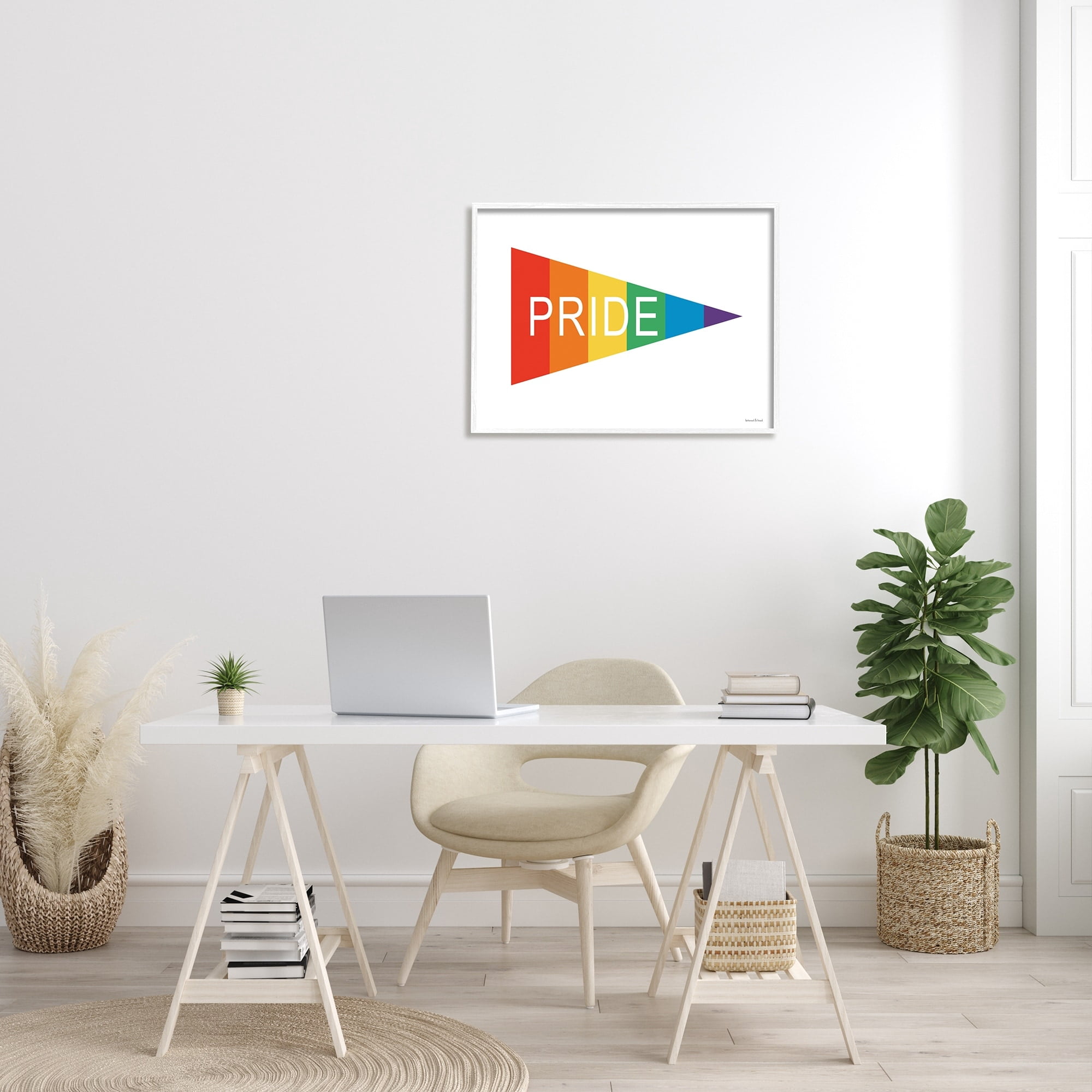 Stupell Industries Pride Phrase Rainbow Stripe Triangular Pennant Flag Shape, 30 x 24, Design by Lettered and Lined