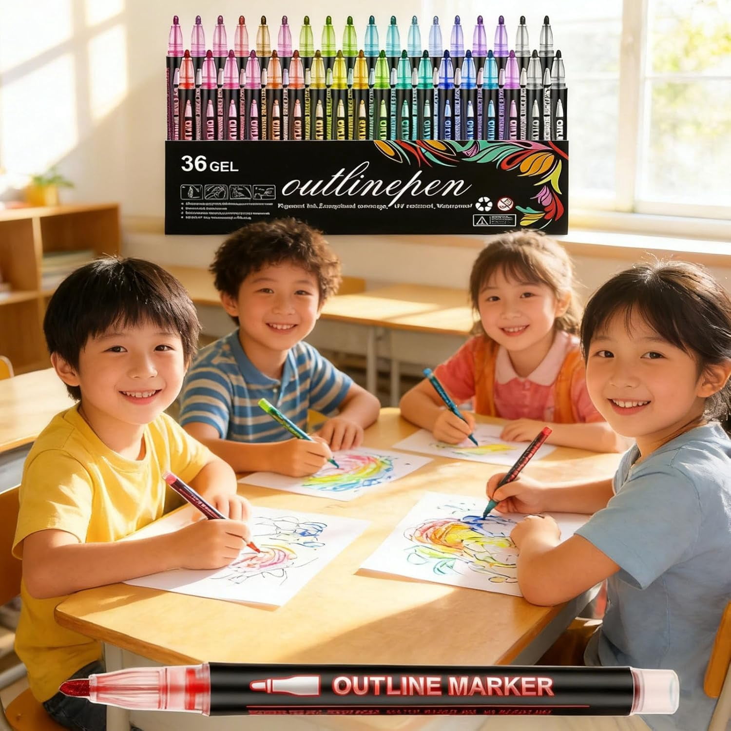 Dreamy Sparkle Dual-Line Contour Pen, Dual-Line Highlighter, Double Line Outline Pen Sparkle Markers, Quick-Dry Ink for Drawing, Coloring & DIY Crafts