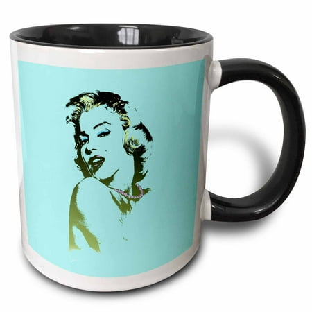 3dRose Sexy image of Marilyn Monroe. Turquoise. Popular print. Best seller. - Two Tone Black Mug,