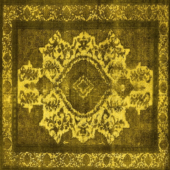 Ahgly Company Machine Washable Indoor Square Oriental Yellow Industrial Area Rugs, 5' Square