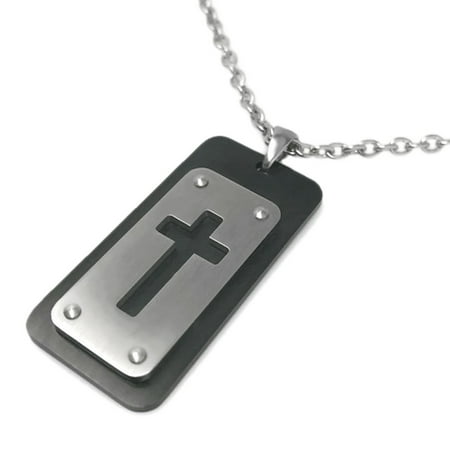 LD Large Mens Silver Cross Dog Tag Necklace Stainless Steel - Walmart.com