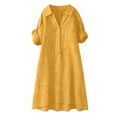 thumbnail image 5 of QUNYINEY Plus Size Dresses for Women Faux Cotton Linen Midi Summer Short Sleeve Shirt Dress Loose Fit with Pockets Button Collared Solid Dresses, 5 of 6