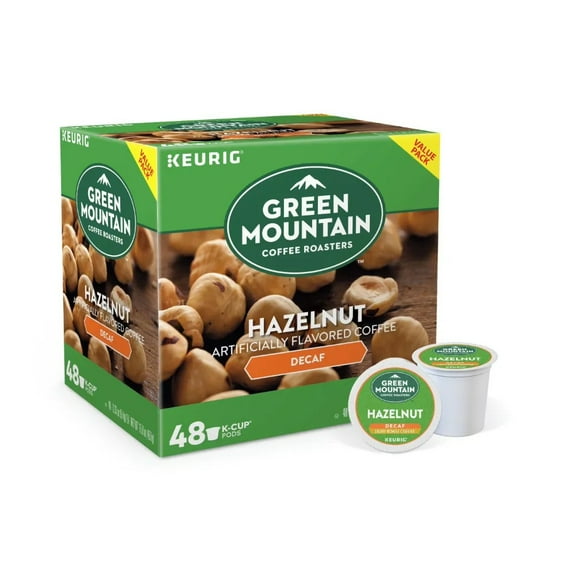 Green Mountain Coffee Hazelnut Decaf Keurig K-Cup pods, Light Roast Coffee, 48ct