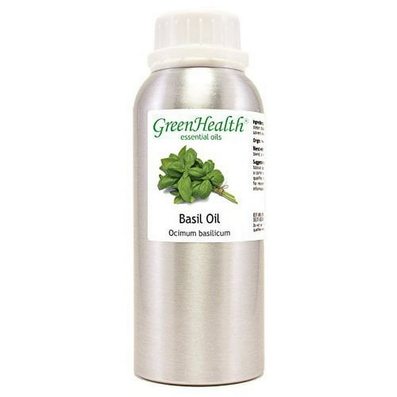 Basil Essential Oil – 8 fl oz (237 ml) Aluminum Bottle w/Plug Cap – 100% Pure Essential Oil - GreenHealth