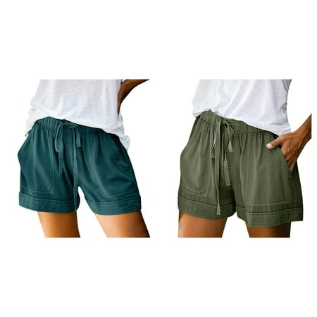 (2-Pack) 2025 New Womens Shorts Cotton High Short Torso Waist Trainer for Women Elastic Waisted Pleated Ruffle Short Dress for Women Cute Shorts Beach Flowy Women s Boy Short Panties Casual