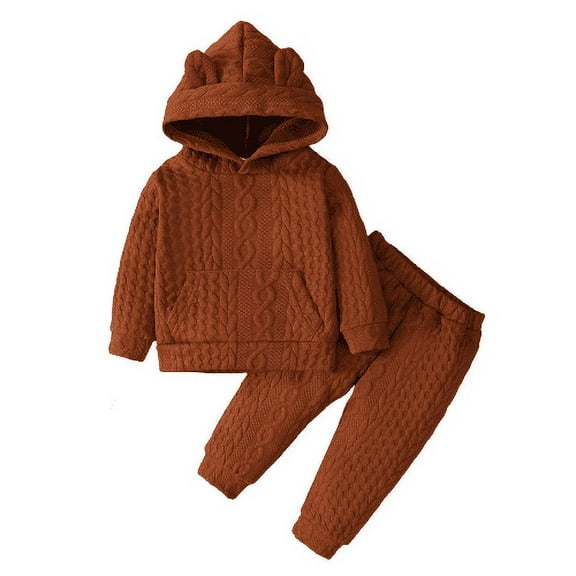 Baby Boys Outfit Pocket Hoodies For Winter Long Sleeve Pants Brown 9-12 Months